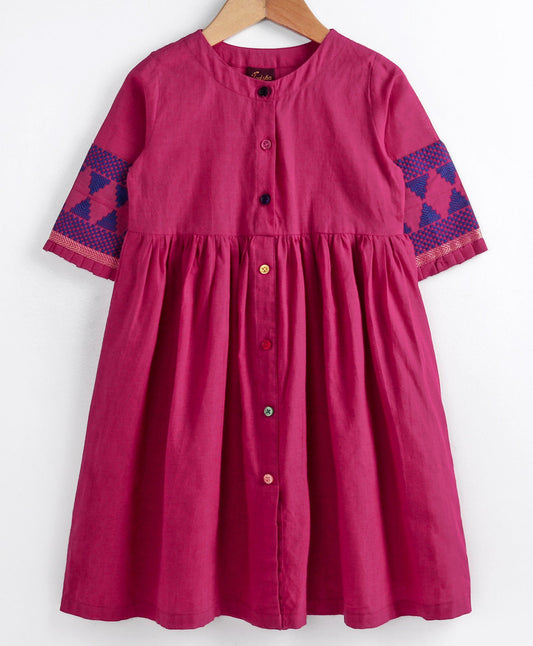 Twisha Girls Solid Fit & Flare Dress - Pink
