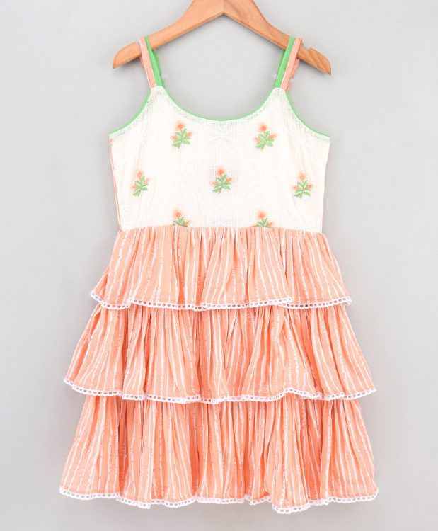 Twisha Girls Embroidered Layered embroidered dress -Peach