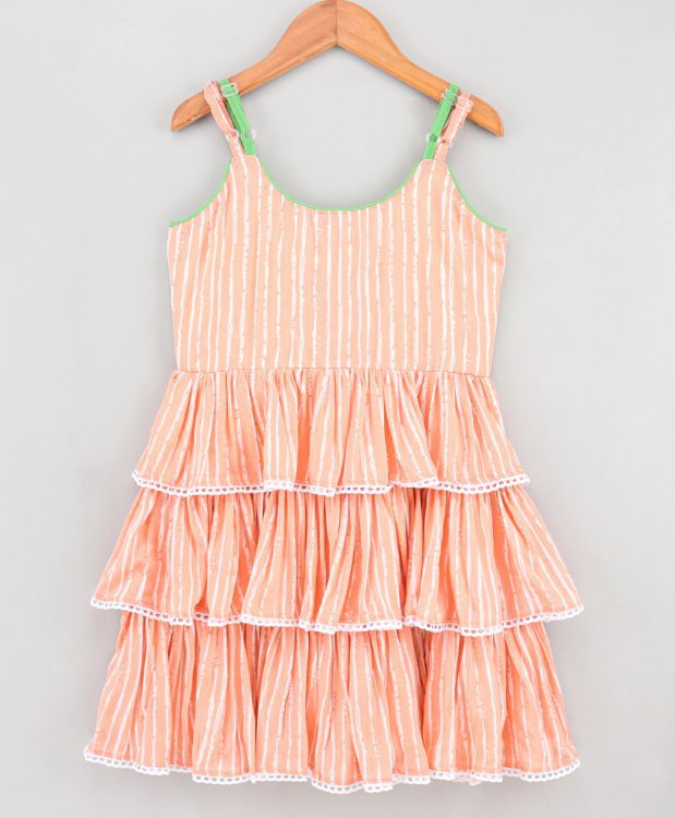 Twisha Girls Embroidered Layered embroidered dress -Peach