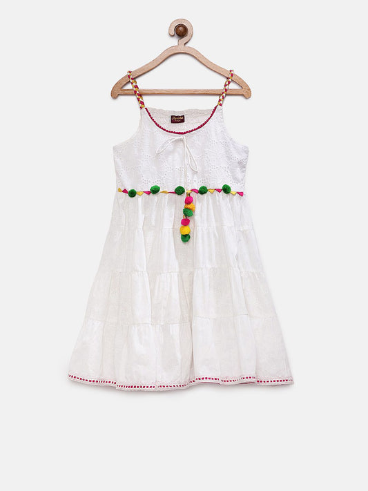 Twisha Girls Tiered Dress With Braided Straps - White