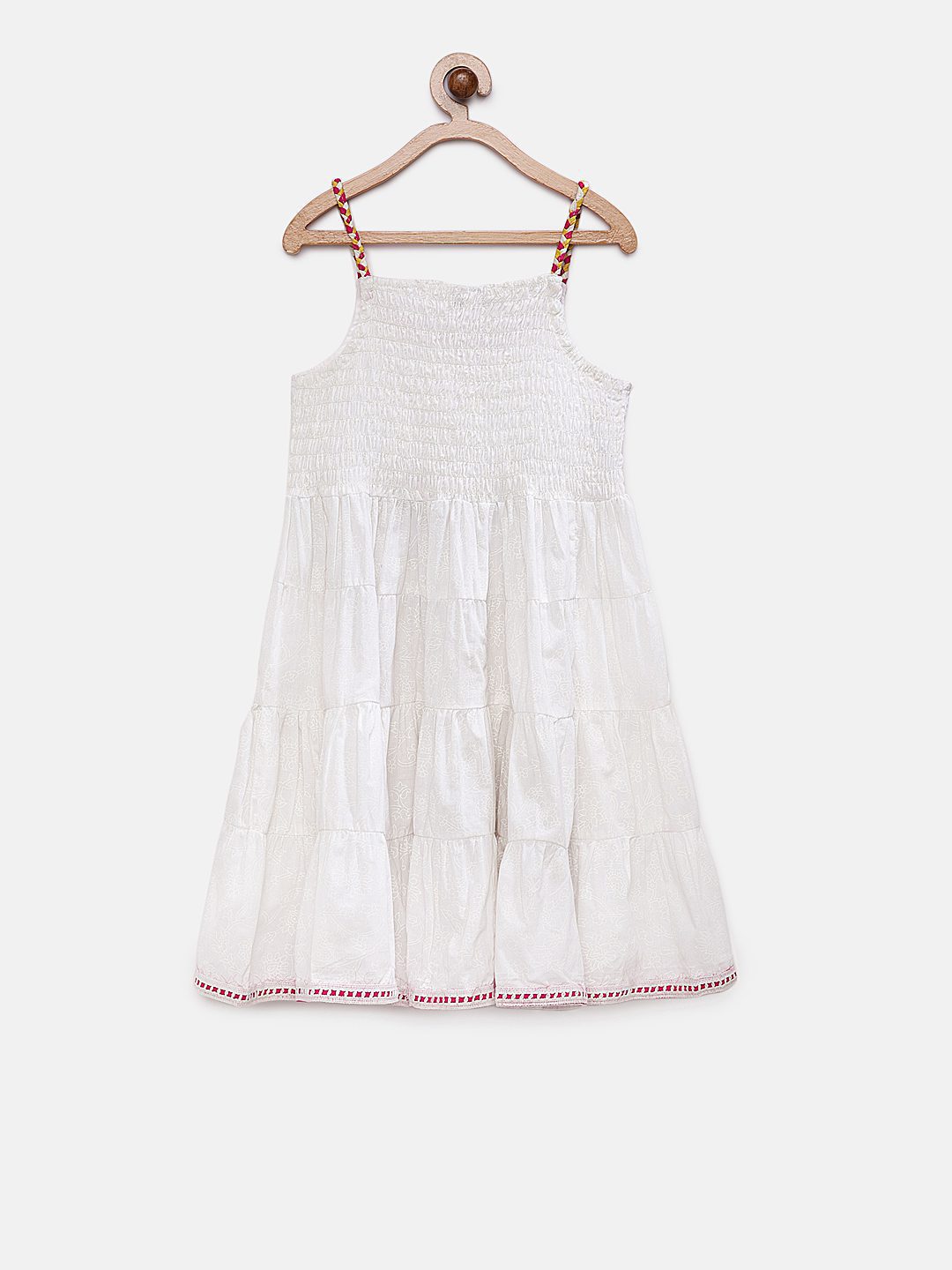 Twisha Girls Tiered Dress With Braided Straps - White
