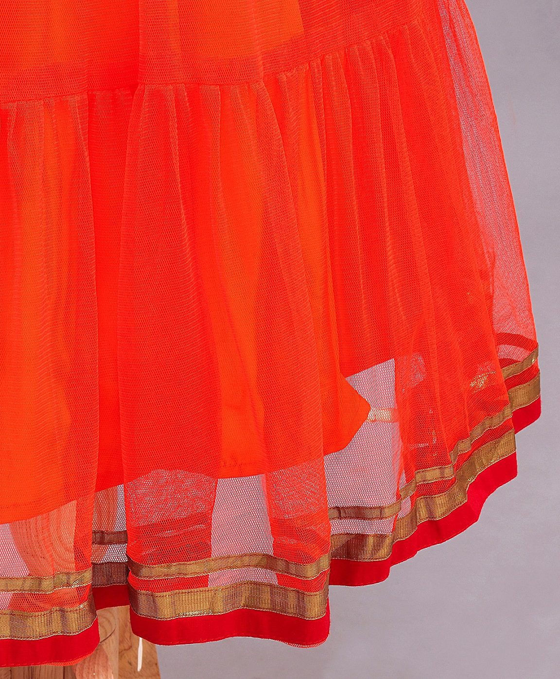 Twisha Girls Brocade Top With Ghagra - Green & Orange