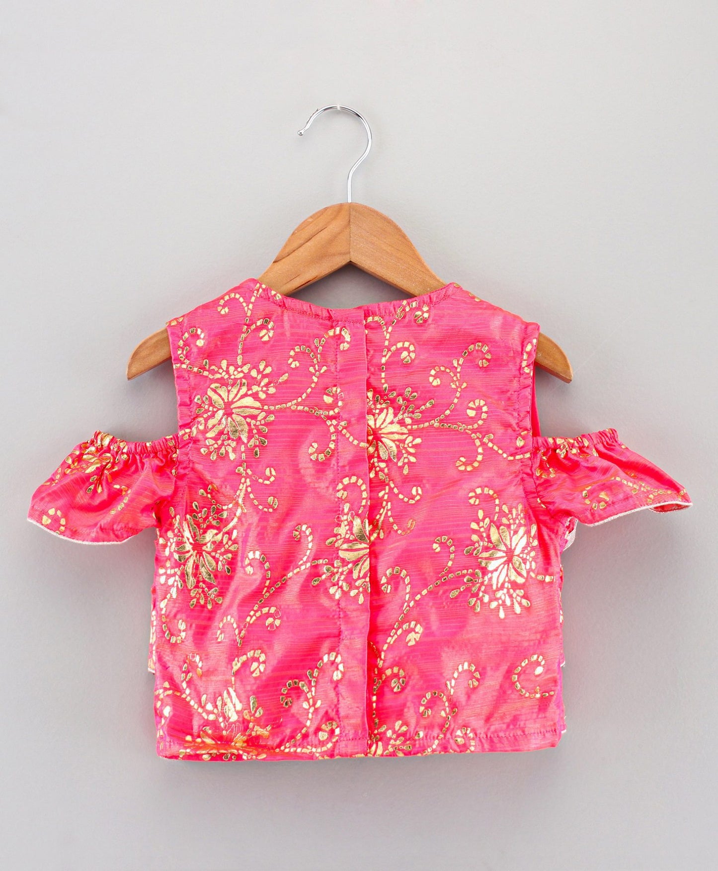 Twisha Girls Printed Frilled Top With Printed Ghagra - Coral & Green