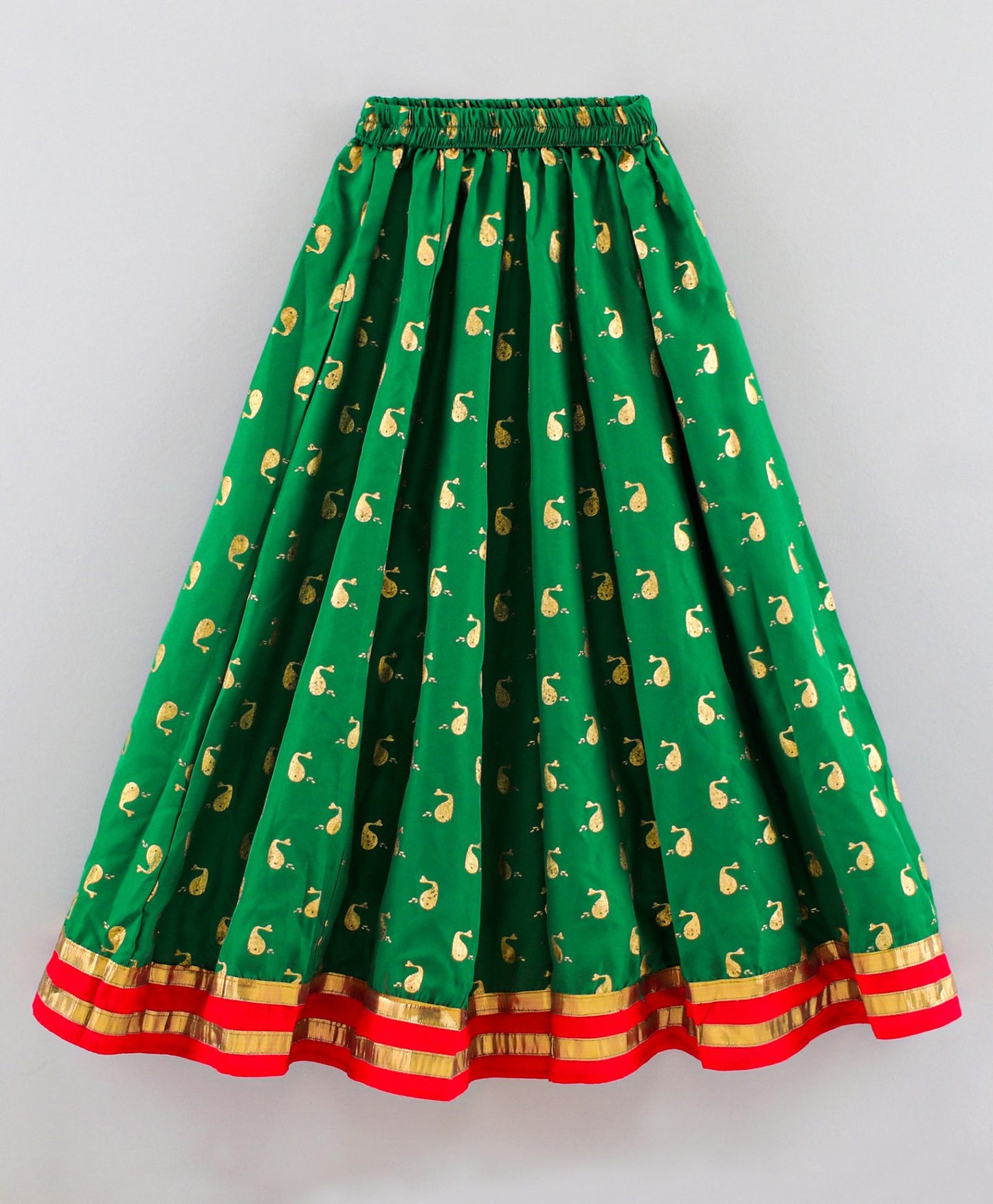Twisha Girls Printed Frilled Top With Printed Ghagra - Coral & Green