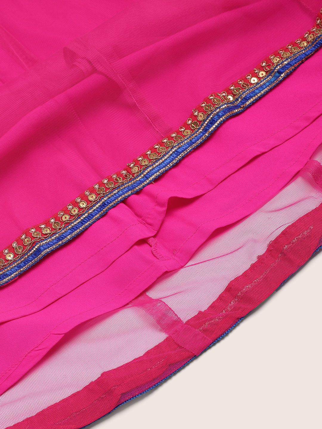 Twisha Girls Sleeveless Embroidered Top With Contrast Ghagra - Blue & Pink