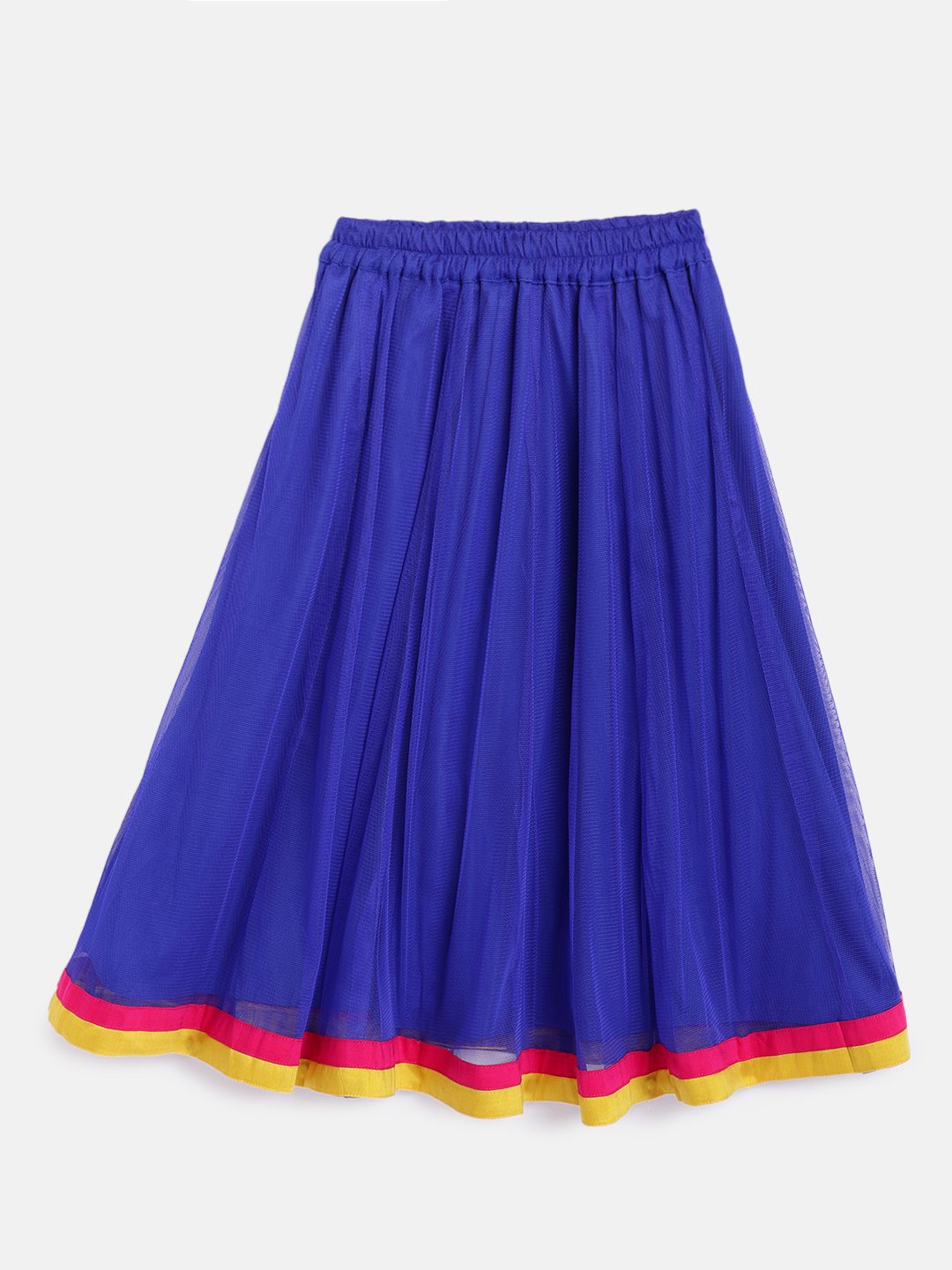 Twisha Girls Embroidered Top With Net Ghagra - Pink & Blue