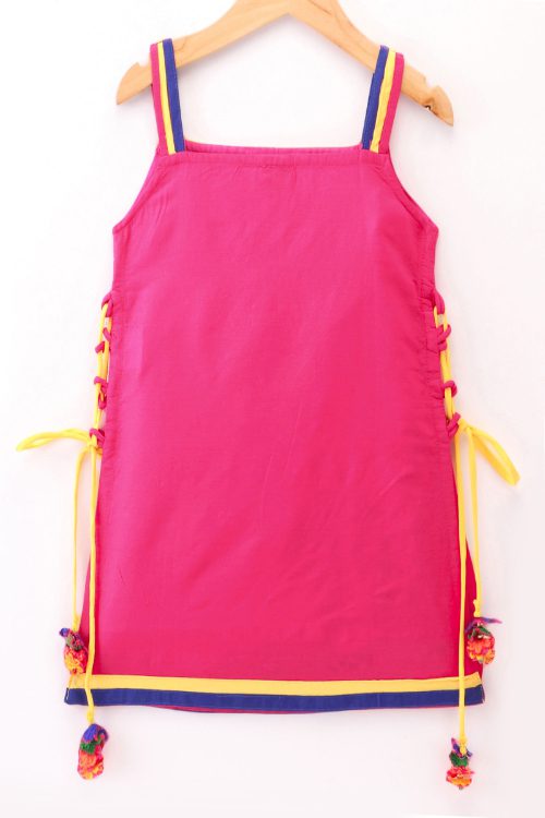 Twisha Girls Embroidered Kurta With Net Ghagra & Dupatta - Pink & Yellow
