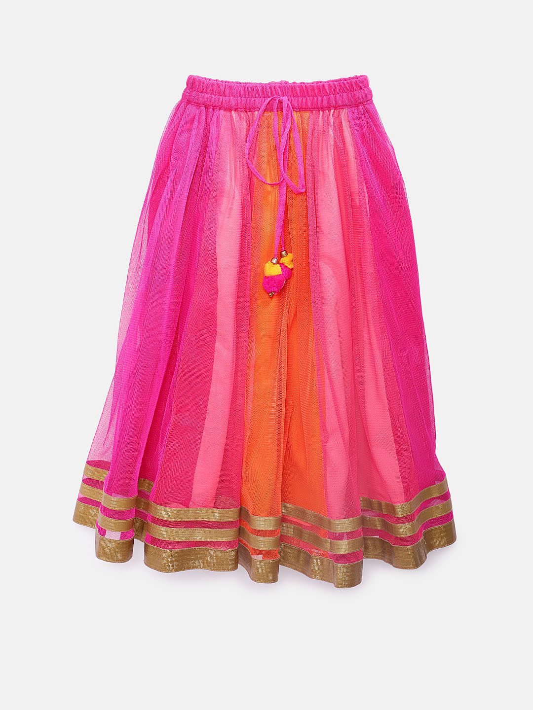 Twisha Girls Printed Top & Net Ghagra - Sea Green & Pink