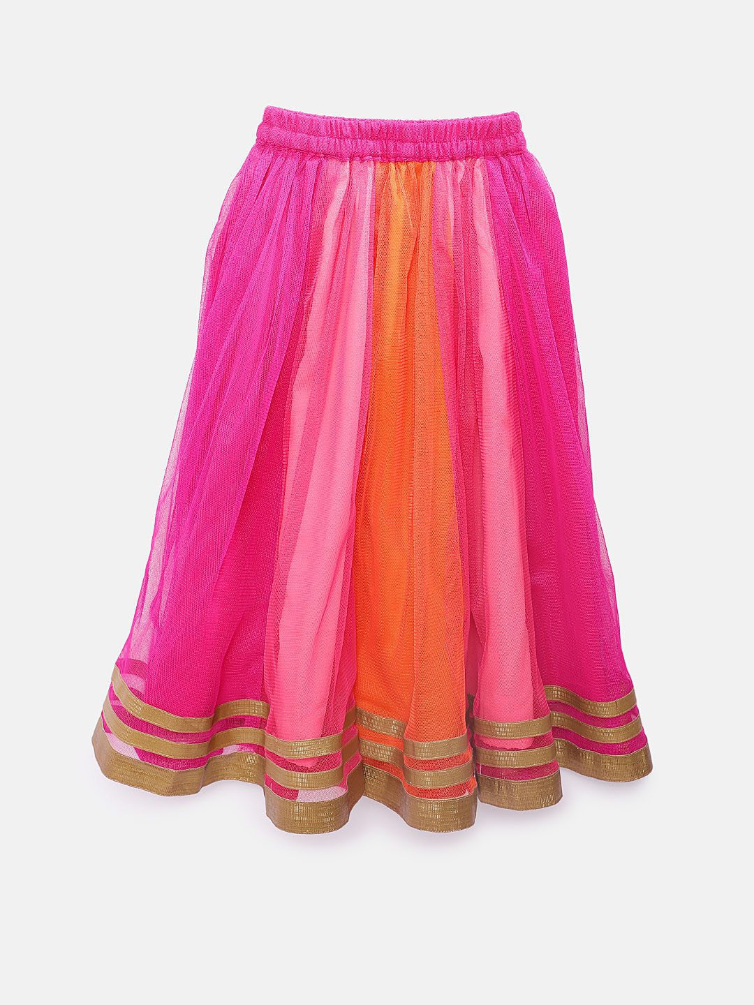 Twisha Girls Printed Top & Net Ghagra - Sea Green & Pink