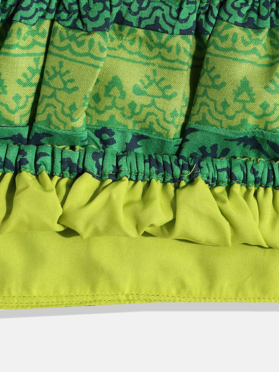 Twisha Girls Printed Top With Ghagra - Green & Off White
