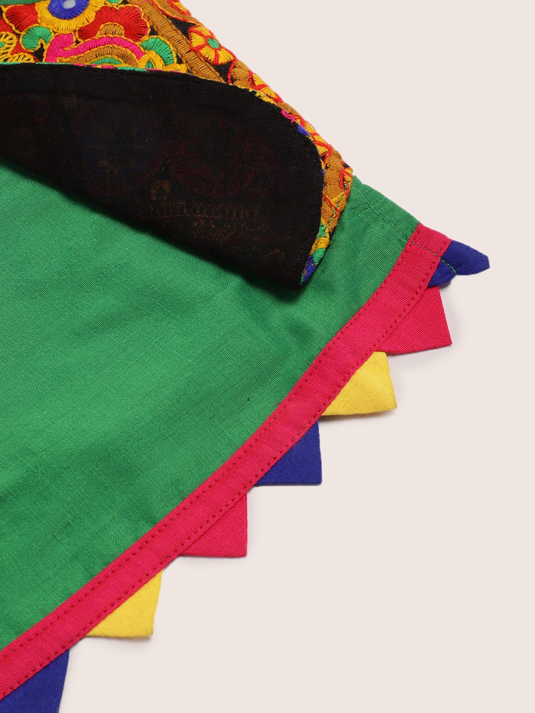 Twisha Girls Top With Embroidered Mock Jacket & Ghagra - Green & Orange