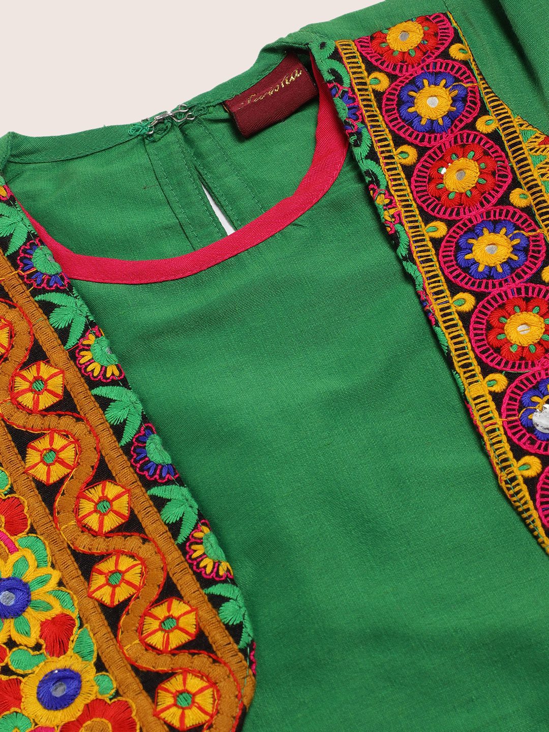 Twisha Girls Top With Embroidered Mock Jacket & Ghagra - Green & Orange
