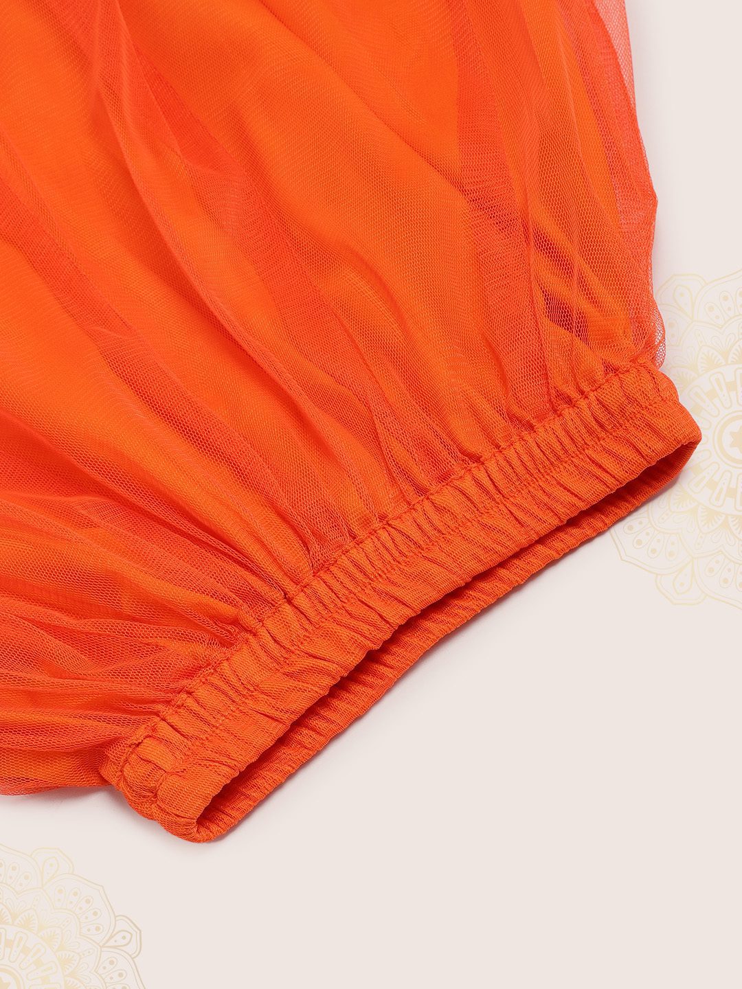 Twisha Girls Top With Embroidered Mock Jacket & Ghagra - Green & Orange