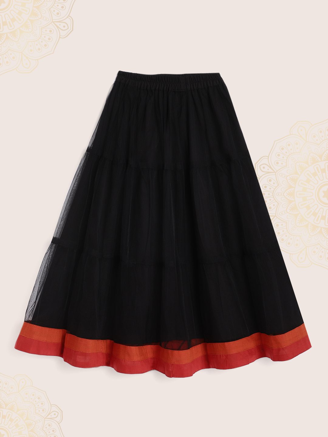 Twisha Girls Embroidered Choli With Ghagra- Red & Black