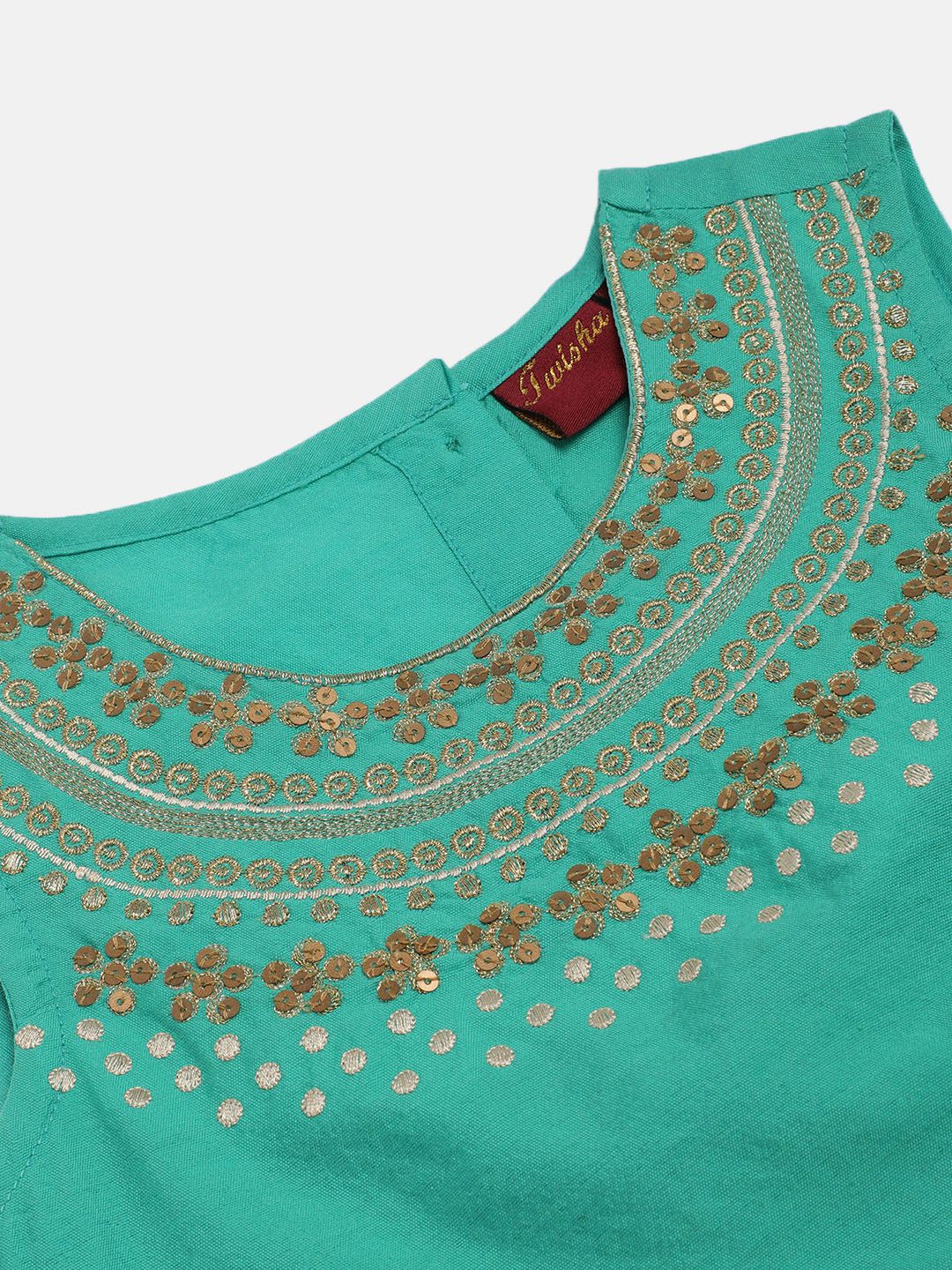 Twisha Girls Sleeveless Floral Embroidered Choli With Net Ghagra - Sea Green