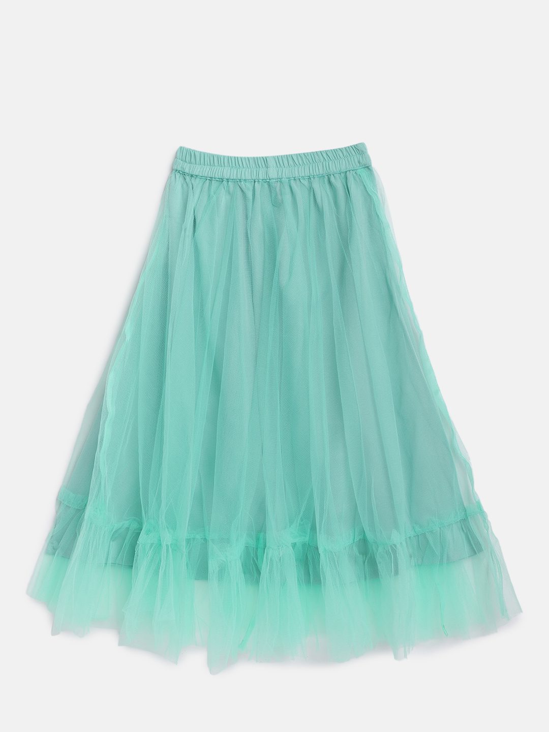 Twisha Girls Sleeveless Floral Embroidered Choli With Net Ghagra - Sea Green