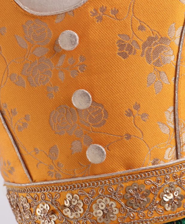 Twisha Brocade Top with Crushed Ghagra - Yellow & Green
