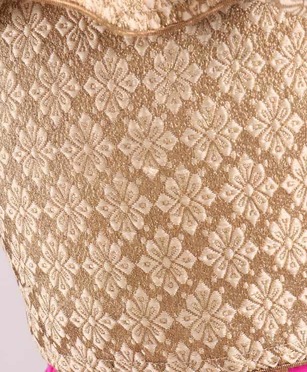 Twisha Brocade Top with Flamingo Print Ghagra - Beige & Pink