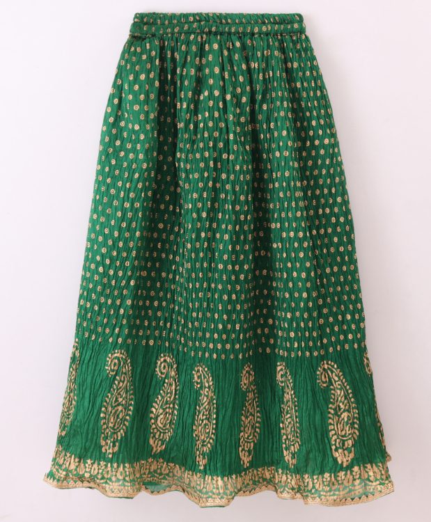 Twisha Brocade Top with Crushed Ghagra - Red & Green