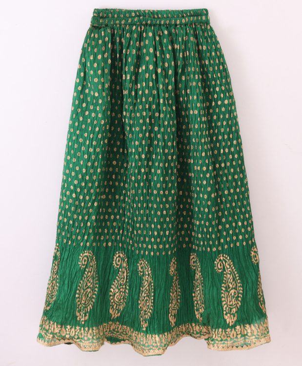 Twisha Brocade Top with Crushed Ghagra - Red & Green