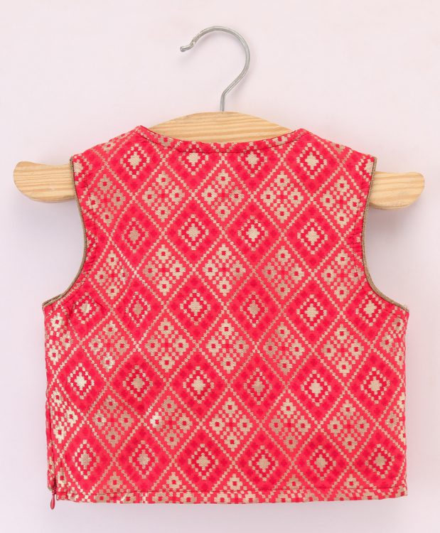 Twisha Brocade Top with Crushed Ghagra - Red & Green