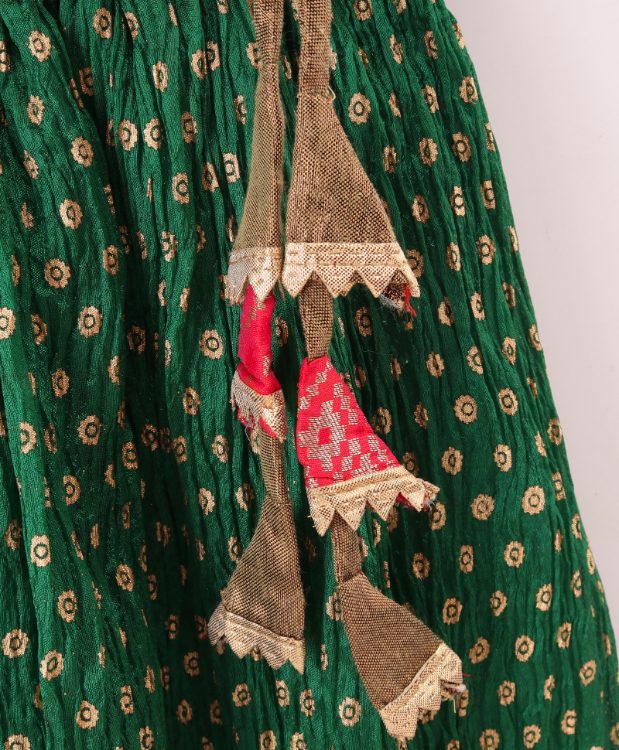Twisha Brocade Top with Crushed Ghagra - Red & Green