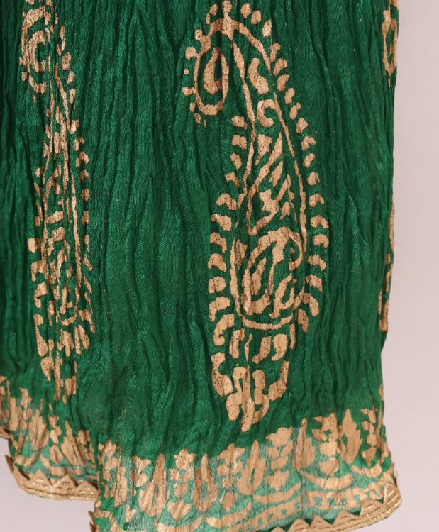 Twisha Brocade Top with Crushed Ghagra - Red & Green