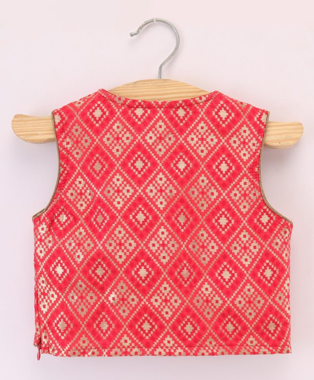 Twisha Brocade Top with Dolphin Ghagra - Red & Green