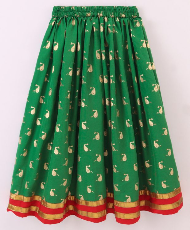 Twisha Brocade Top with Dolphin Ghagra - Red & Green