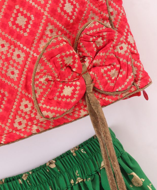 Twisha Brocade Top with Dolphin Ghagra - Red & Green