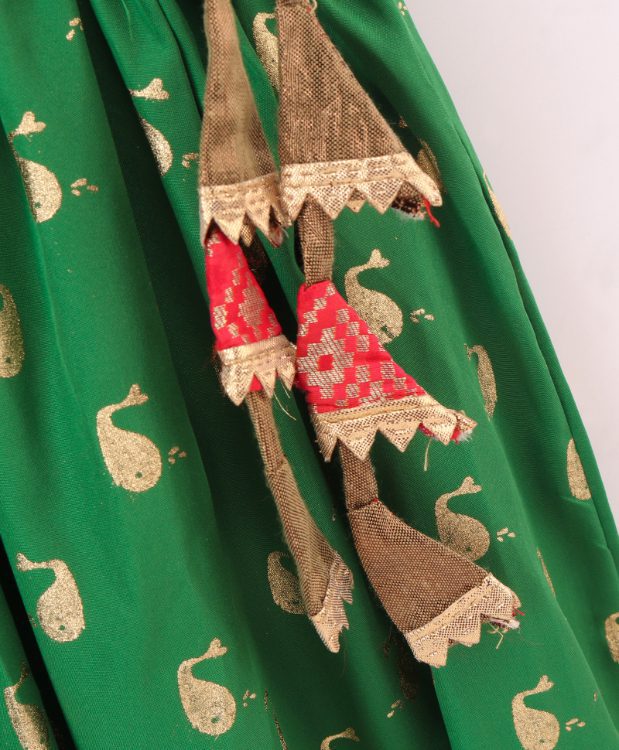 Twisha Brocade Top with Dolphin Ghagra - Red & Green