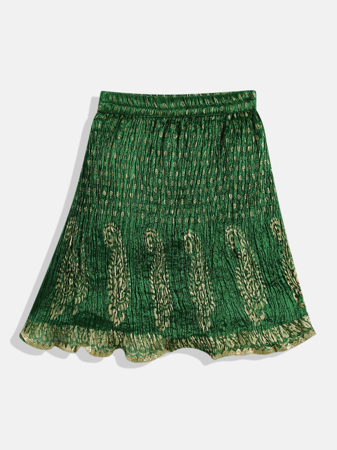 Twisha Girls Self Designed Top With Crushed Effect Ghagra - Pink & Green