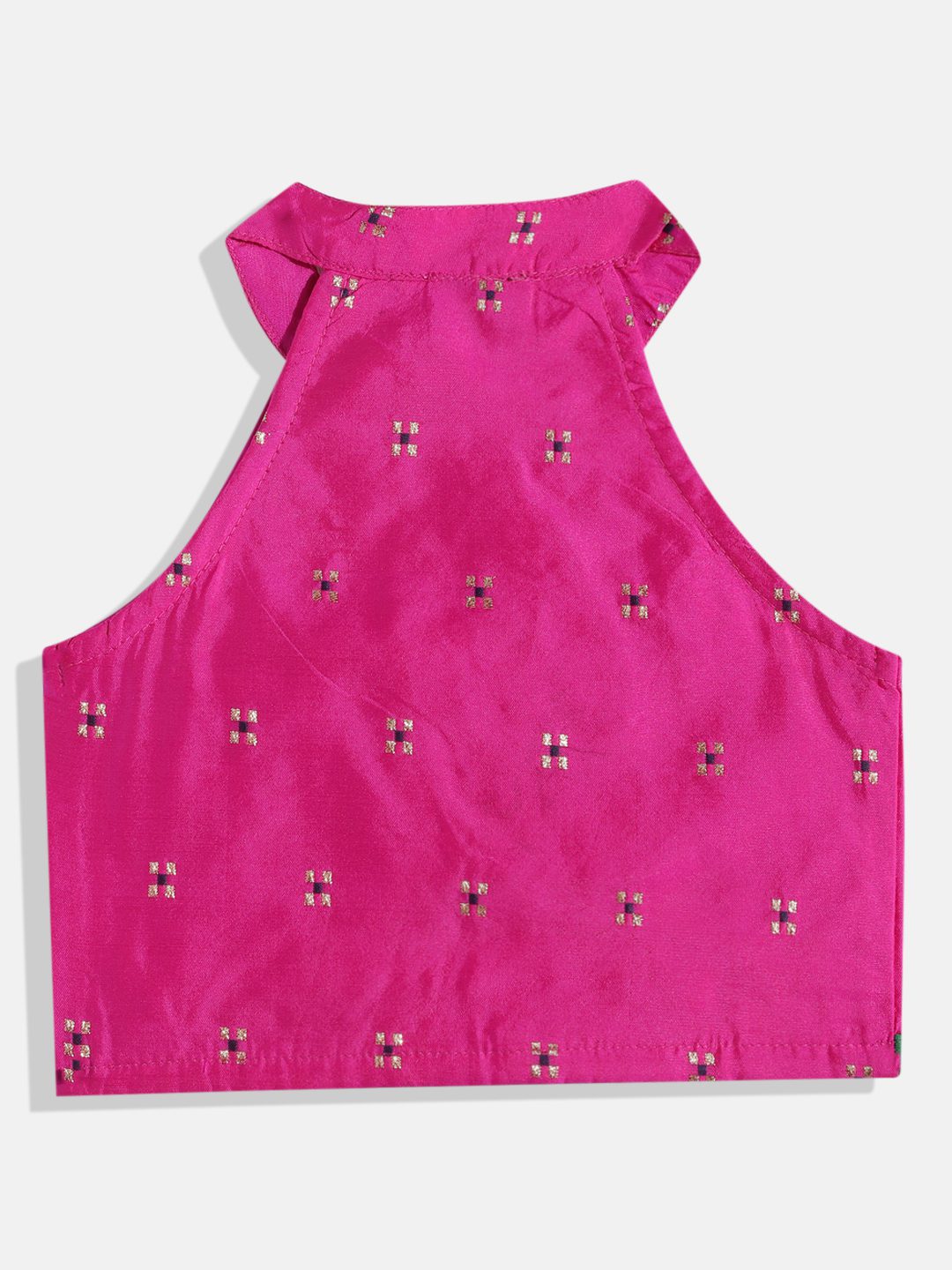 Twisha Girls Self Designed Top With Crushed Effect Ghagra - Pink & Green