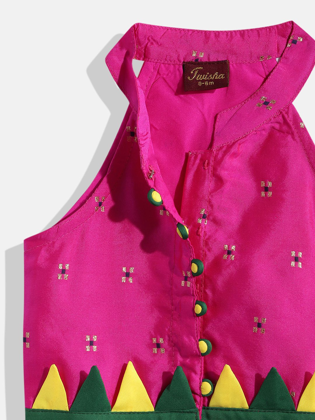 Twisha Girls Self Designed Top With Crushed Effect Ghagra - Pink & Green
