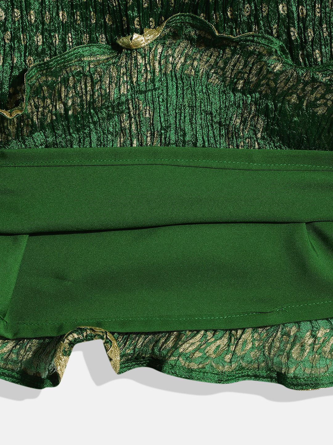Twisha Girls Self Designed Top With Crushed Effect Ghagra - Pink & Green