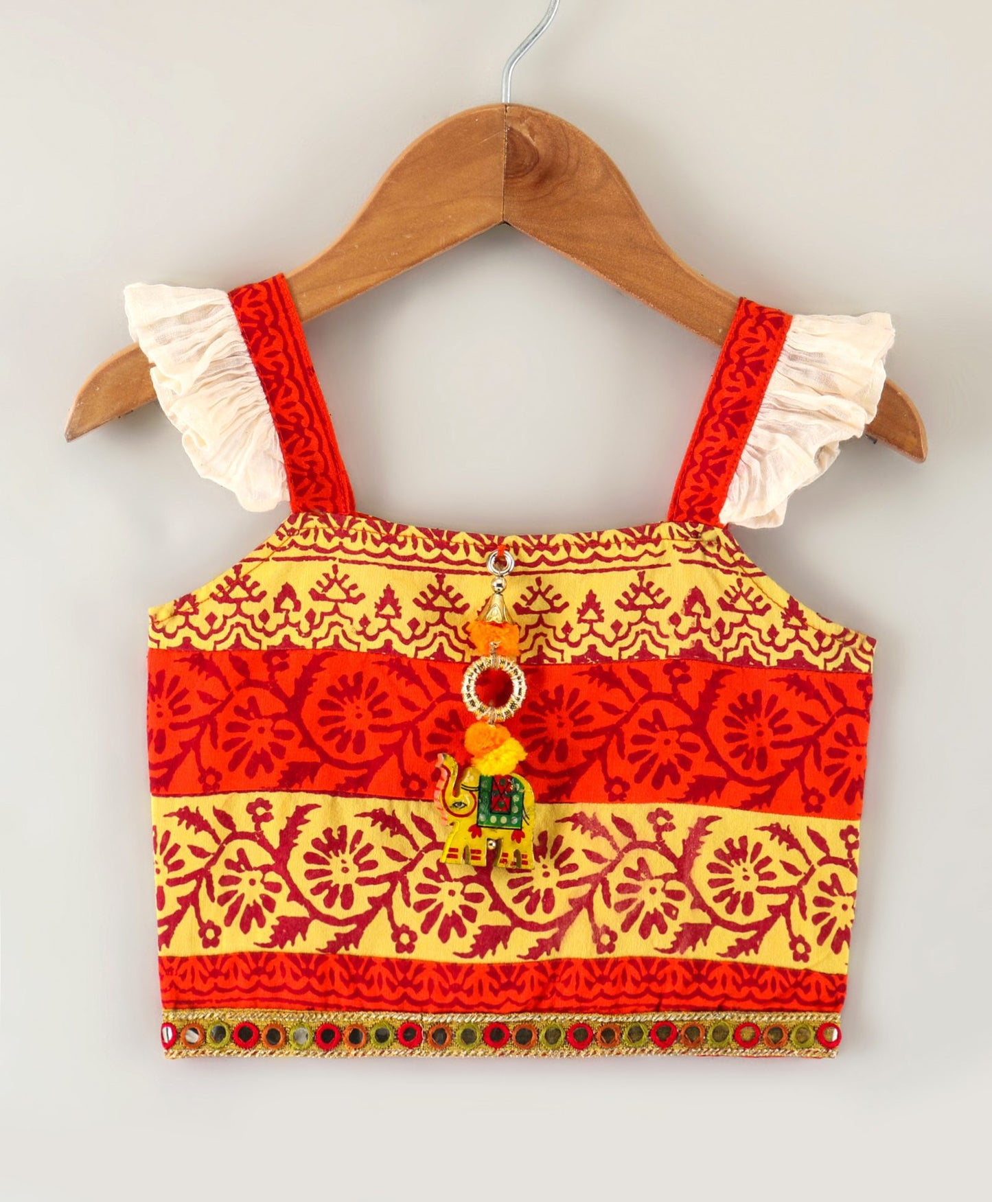 Twisha Girls Top With Ghagra- Orange & Green