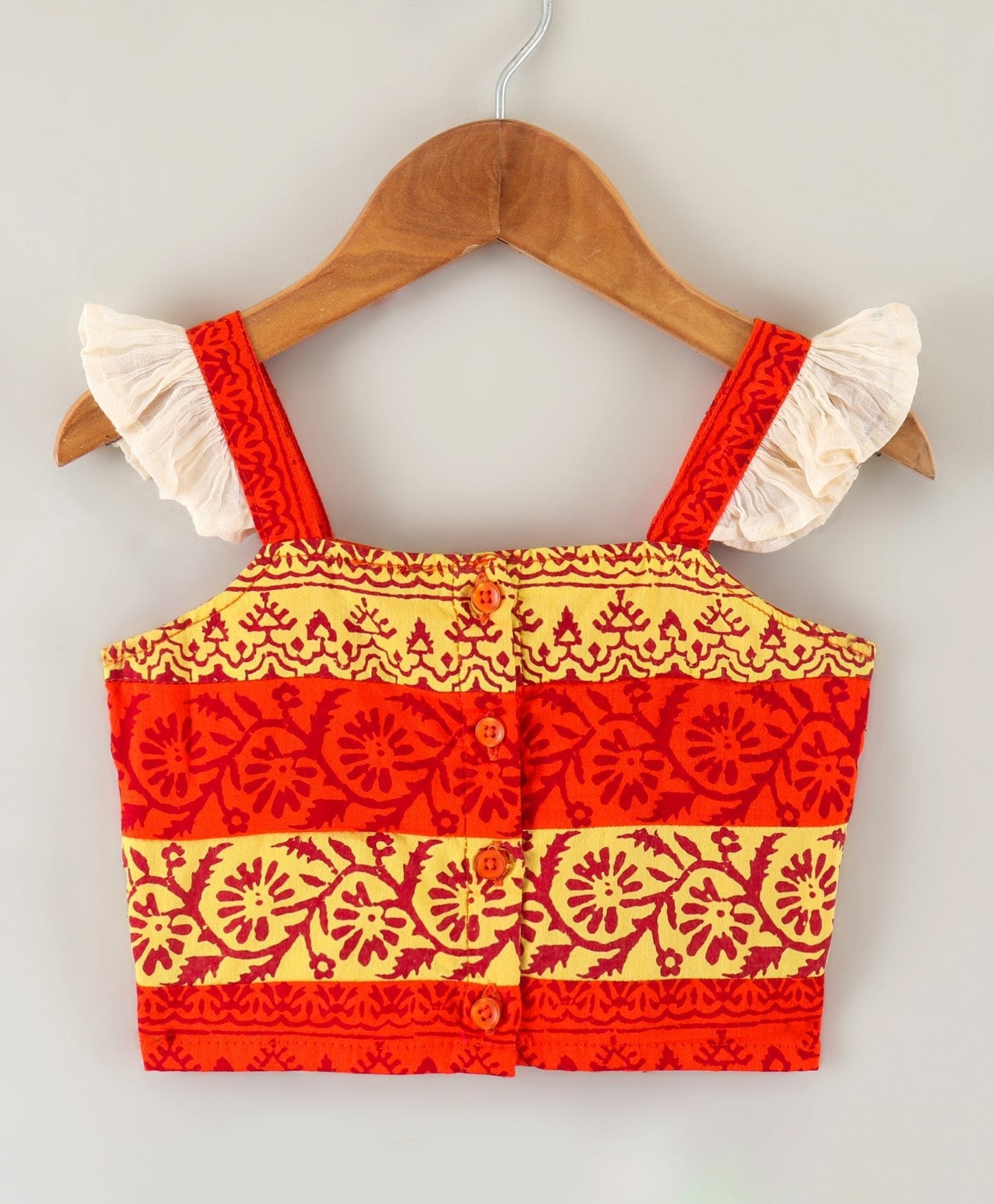 Twisha Girls Top With Ghagra- Orange & Green