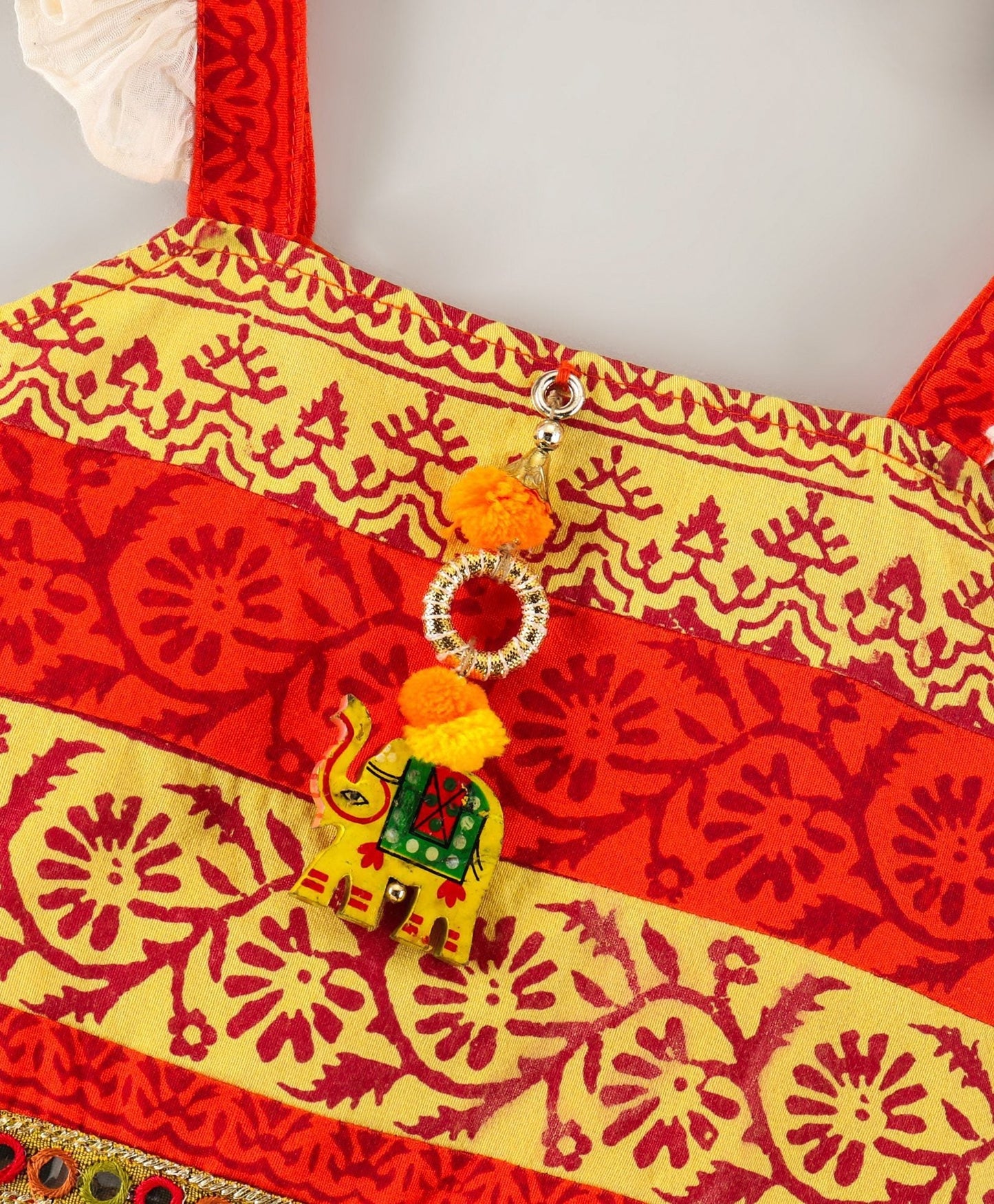 Twisha Girls Top With Ghagra- Orange & Green