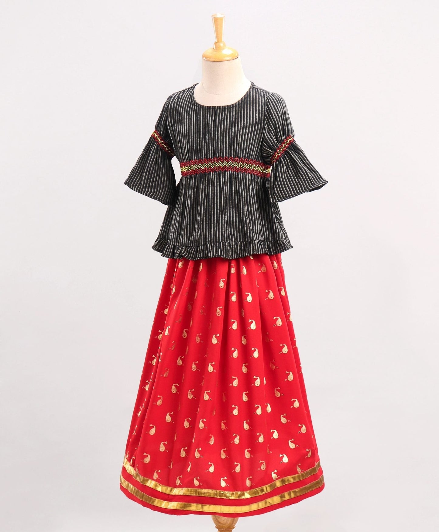 Twisha Polyester Viscose Girls Top With Ghagra- Black & Red