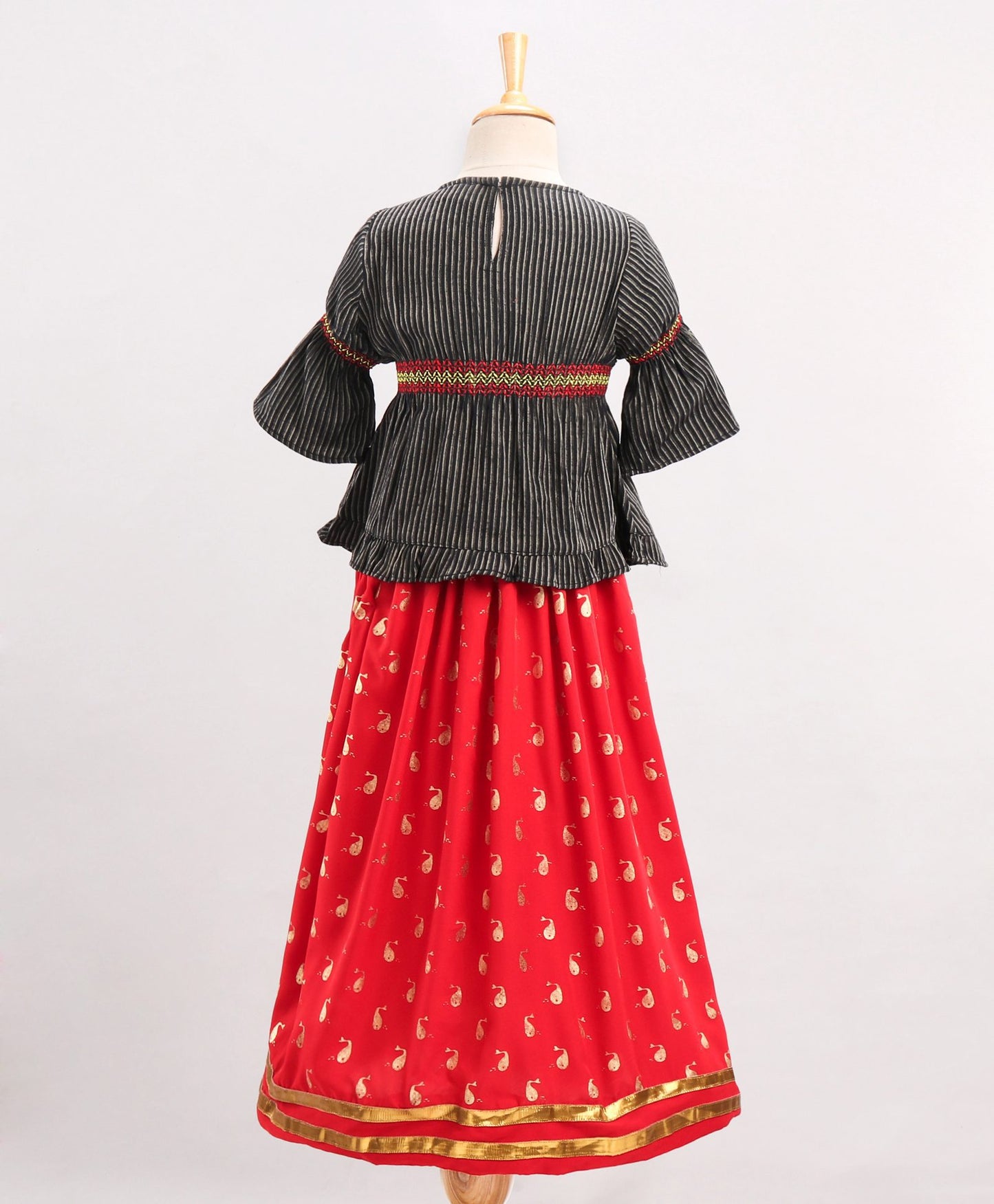 Twisha Polyester Viscose Girls Top With Ghagra- Black & Red