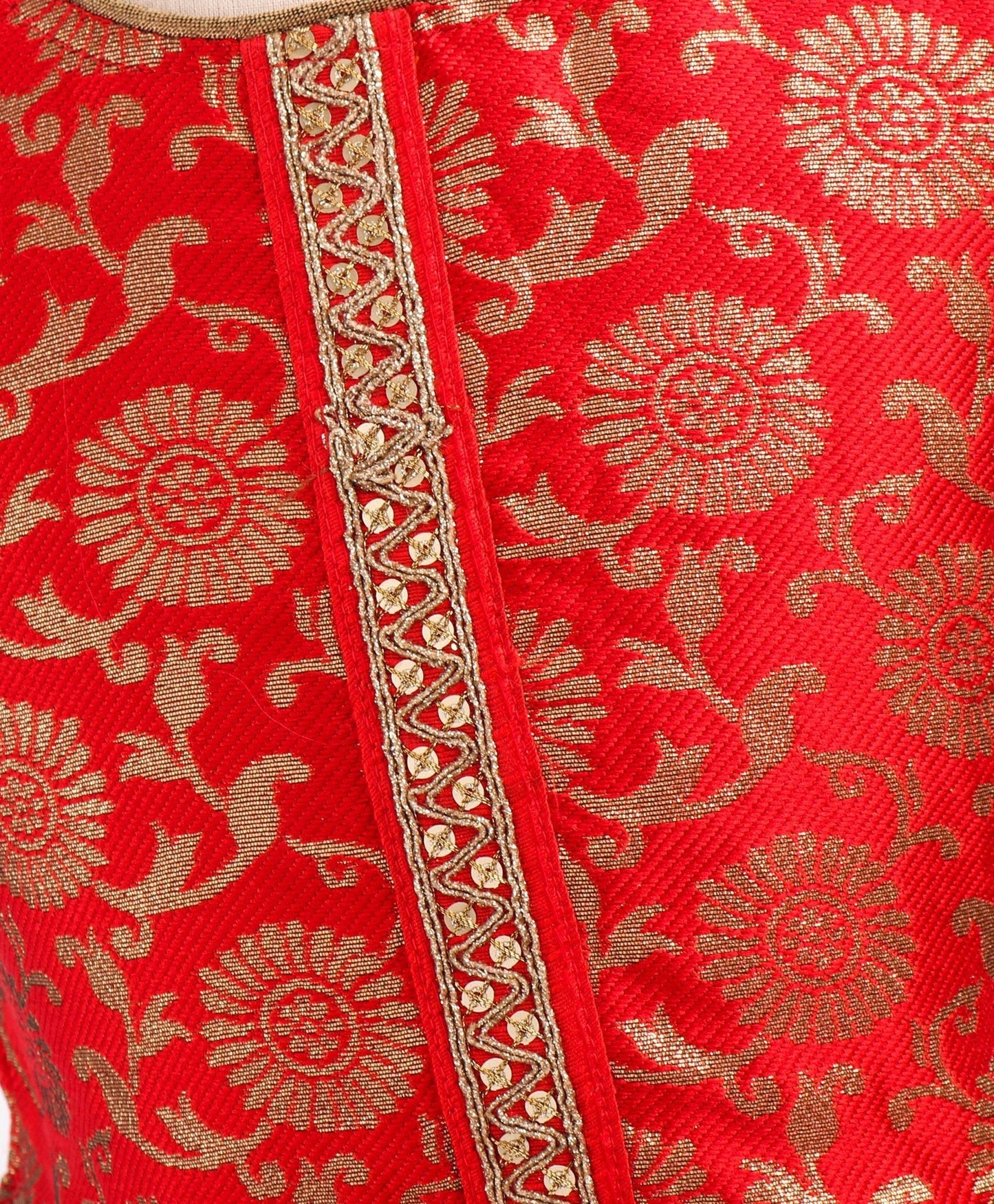 Twisha Brocade Girls Top with Ghagra - Red & Green