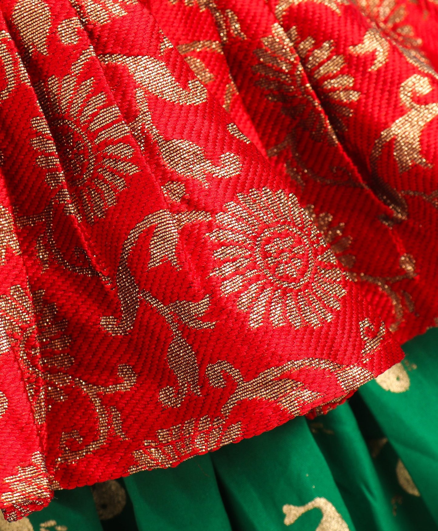 Twisha Brocade Girls Top with Ghagra - Red & Green