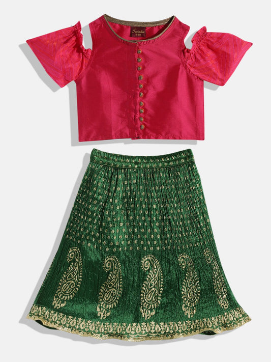 Twisha Polyester Girls Top With Ghagra-Green
