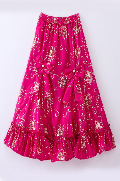 Twisha Girls Embroidered Frilled Denim Top & Gold Printed Ghagra - Blue & Pink