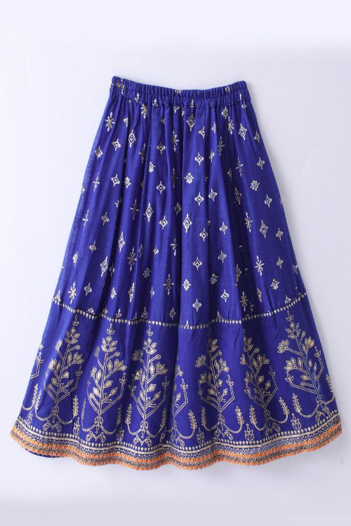 Twisha Girls Elaborate Butterfly Embroidered Crop Top & Printed Ghagra - Orange & Blue