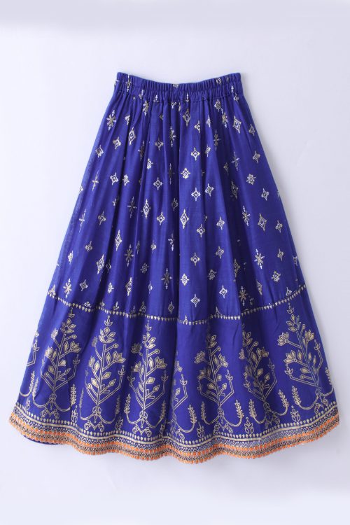 Twisha Girls Elaborate Butterfly Embroidered Crop Top & Printed Ghagra - Orange & Blue