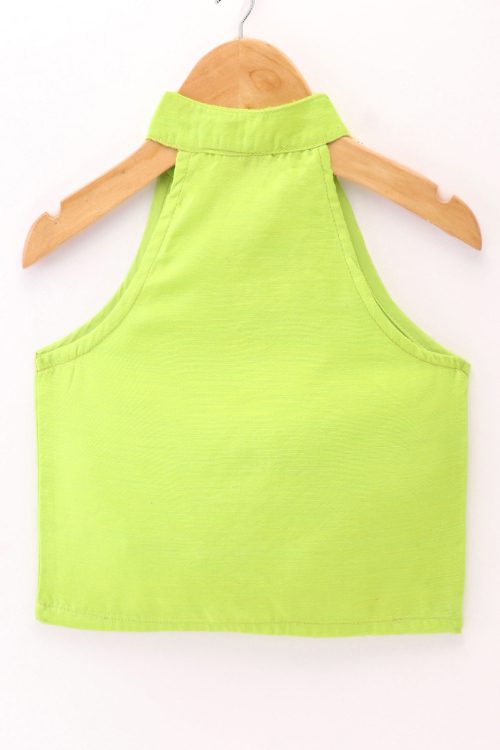 Twisha Girls Incut Style Top & Printed Ghagra - Lime Green & Pink