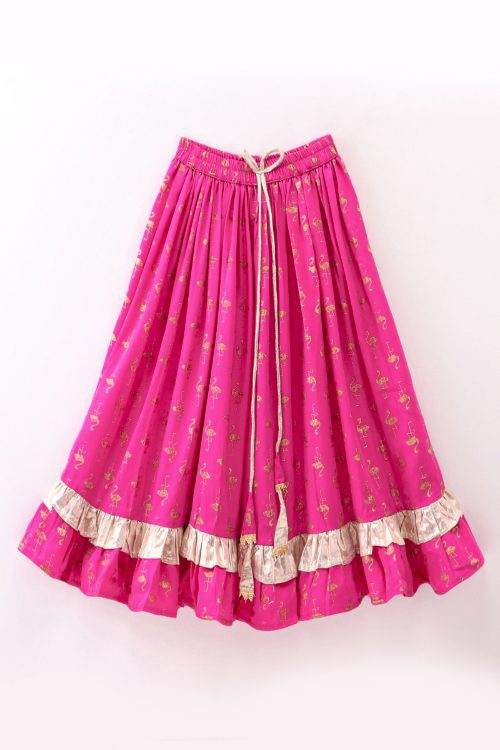 Twisha Girls Incut Style Top & Printed Ghagra - Lime Green & Pink