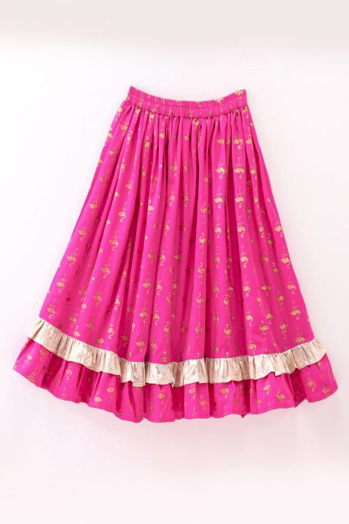 Twisha Girls Incut Style Top & Printed Ghagra - Lime Green & Pink
