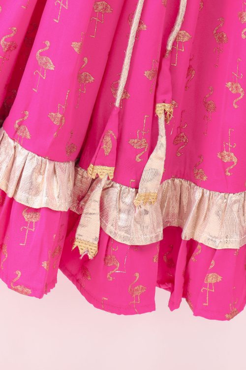 Twisha Girls Incut Style Top & Printed Ghagra - Lime Green & Pink
